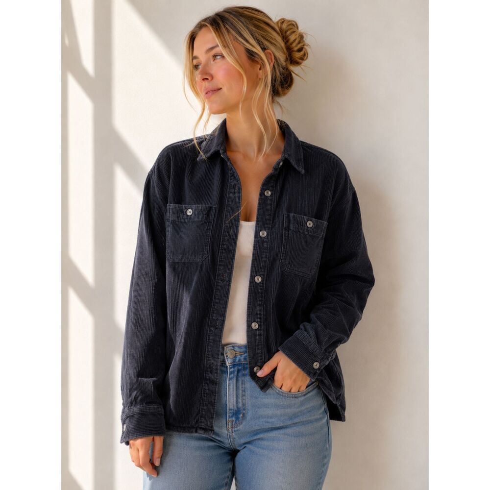 Weatherproof Navy Blue Corduroy Button-Up Shacket Women's XL Utility Jacket